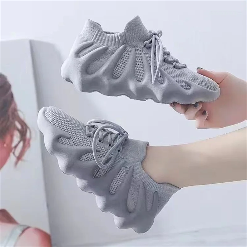 New Women Shoes Spring Summer Breathable Knit Sneakers Fashion Casual Sport Running Shoes Girl Lace-up Comfortable Trainers
