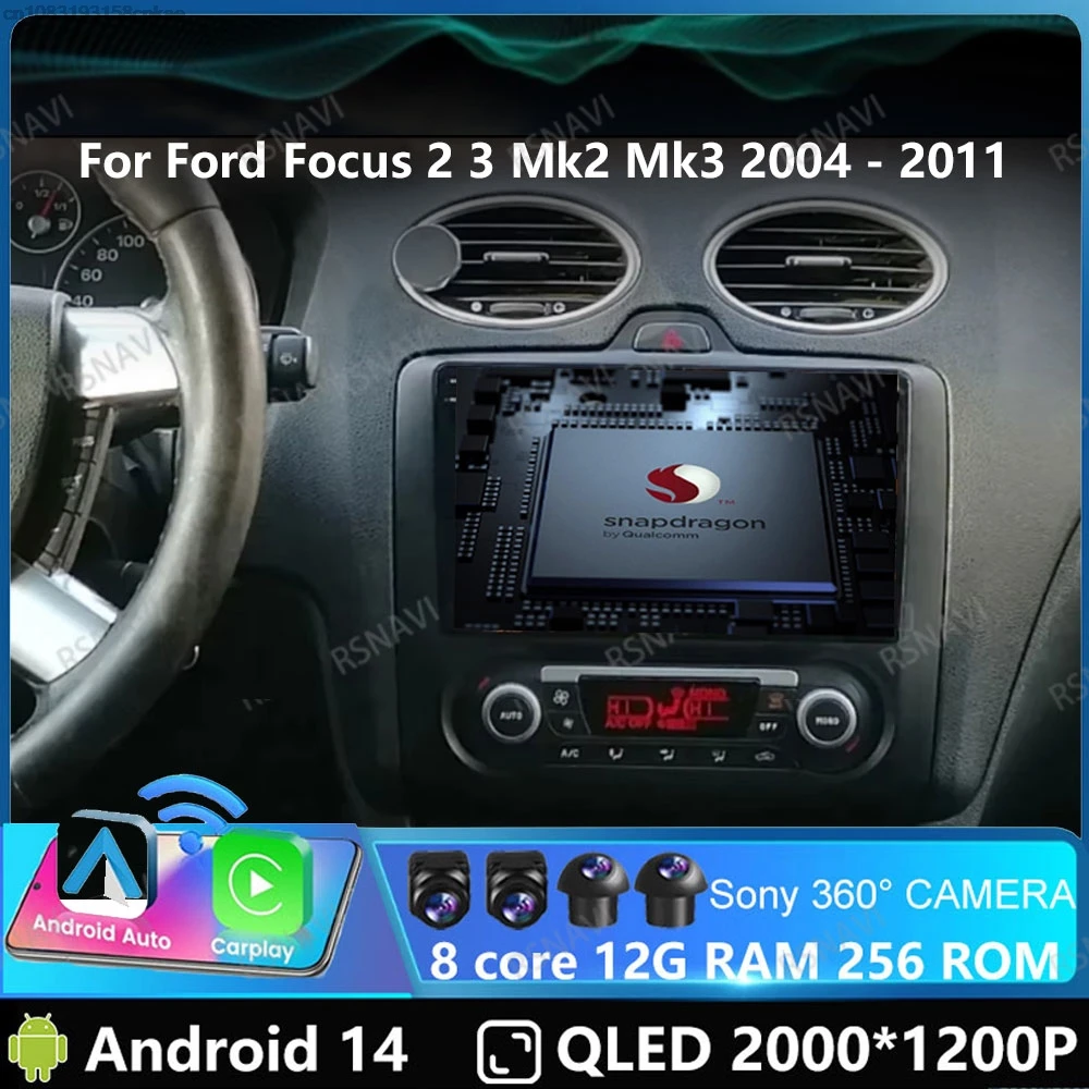 Автомобильный радиоприемник Andoird 14 для Ford Focus 2 3 Mk2 Mk3 2004-2011 Навигация GPS 4G LTE AUTO 2DIN