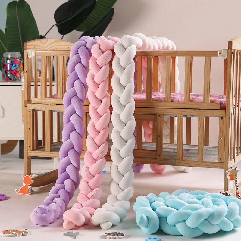 

2M Length Newborn Long Knotted 3-strand Braid Anti-collision Baby Bed Fence Woven Plush Bed Decoration Fence Bumper Knot Pillow
