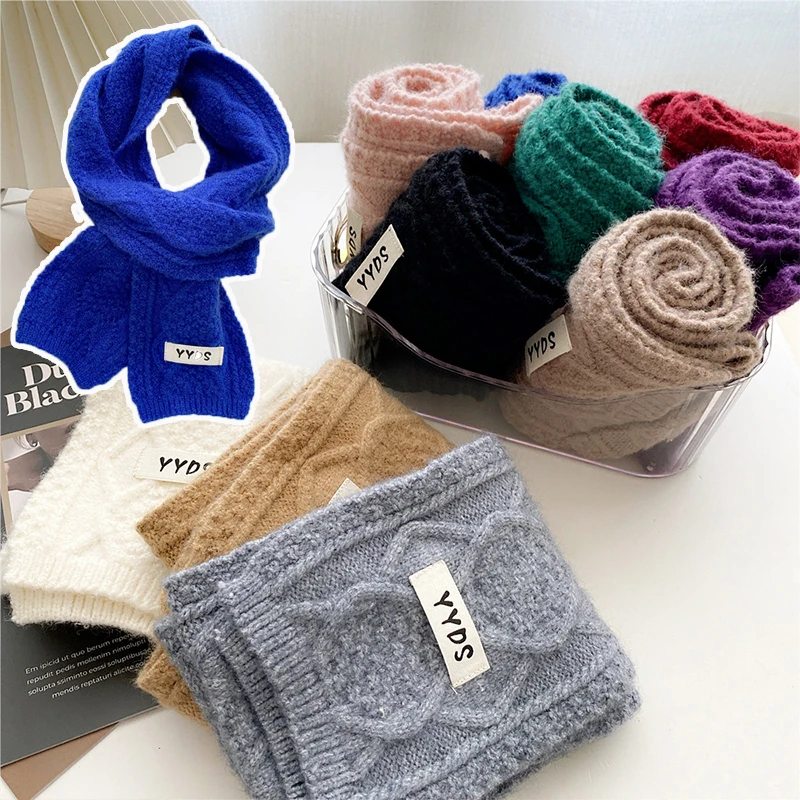 

Brand Simple Cashmere Neckerchief Scarf for Women Print Knitted Neck Tie Warm Winter Bandana Lady Skinny Long Narrow Scarves