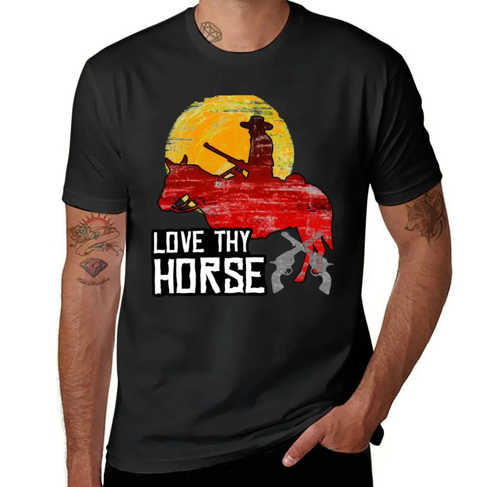 Футболка Red Horse Sunset- LOVE THY HORSE Мужская одежда корейские модные футболки черные для