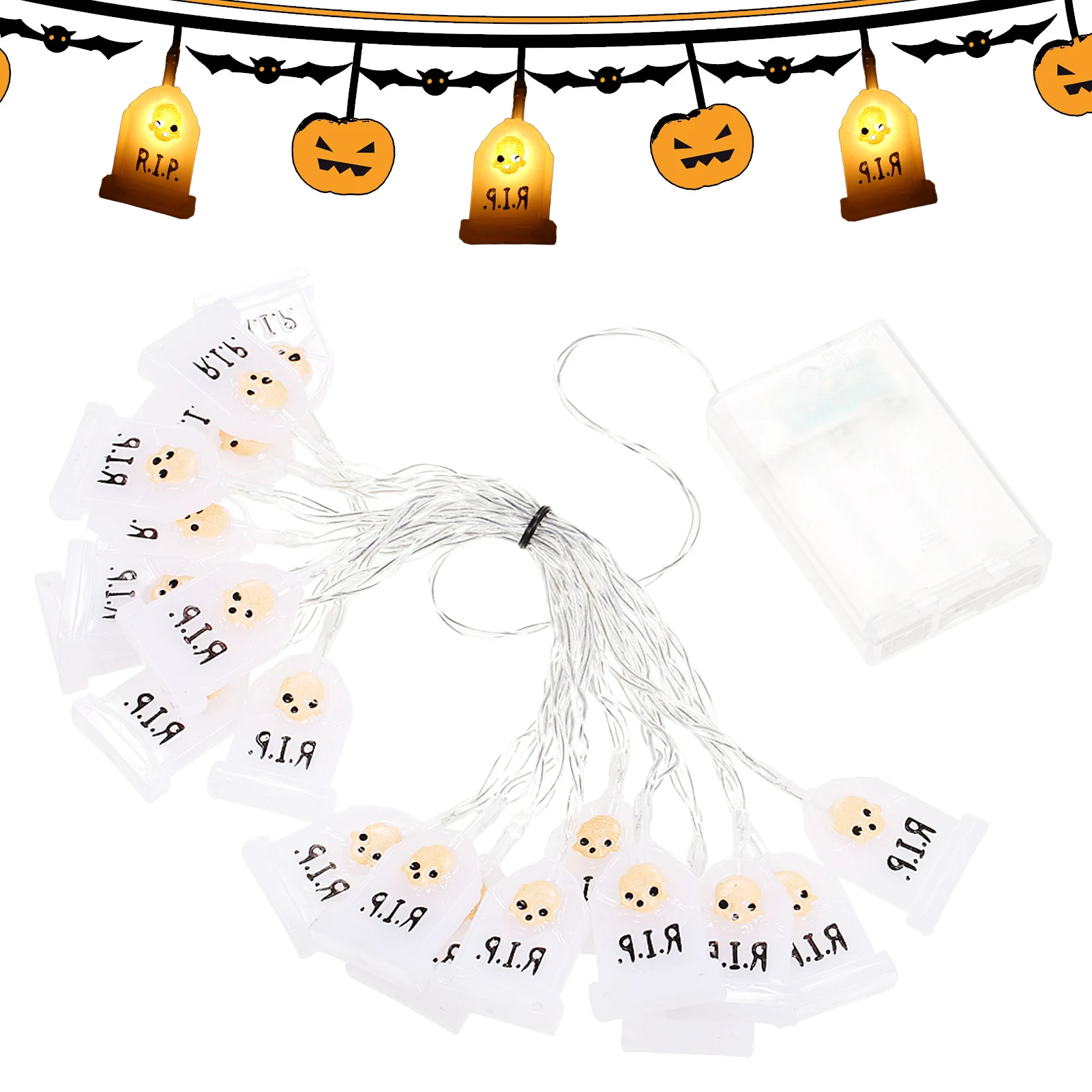 

Halloween Outdoor Light String 20pcs/String R.I.P Tombstone Halloween Party Decor 3m/9.8ft Battery Powered Ghost Hanging Decor