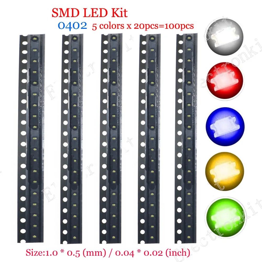 100 шт. 0402 SMD светодиодные излучающие диодные лампы Теплый Холодный белый красный