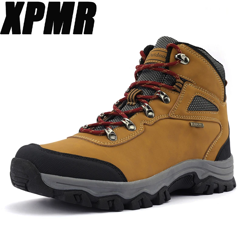 

High Top Men's Hiking Shoes, Outdoor Leather Waterproof Hiking Shoes, Camping Hunting Mountain Sports Shoes Men's Ankle Boots