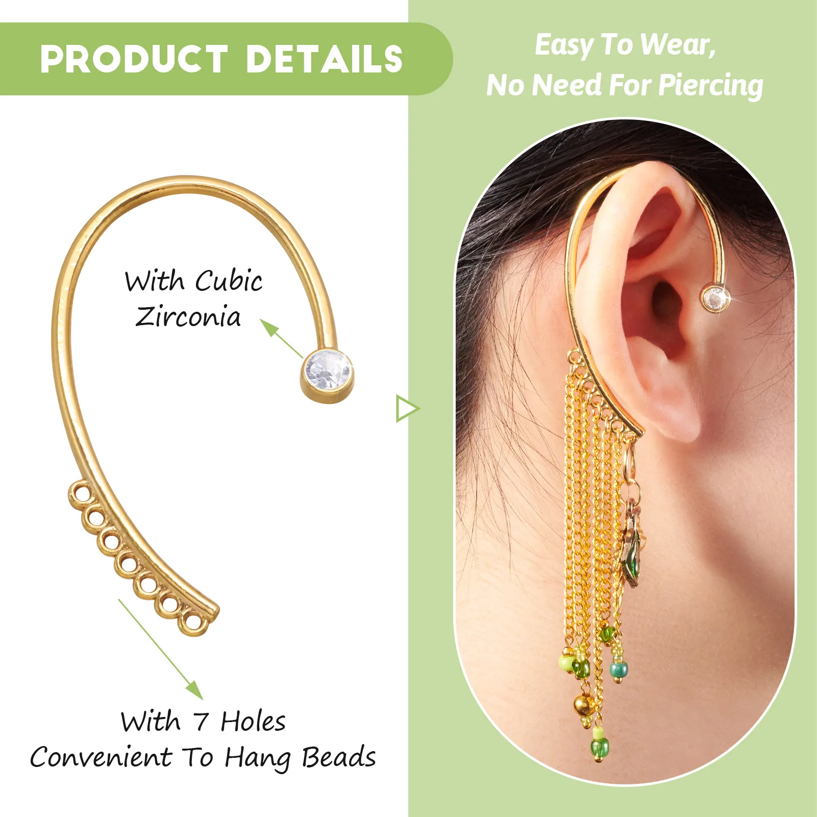 12Pairs Climber Wrap Around Earring Making Finding Kit Rhinestone Alloy Cuff Earring No Piercing for Women DIY Jewelry Supplies