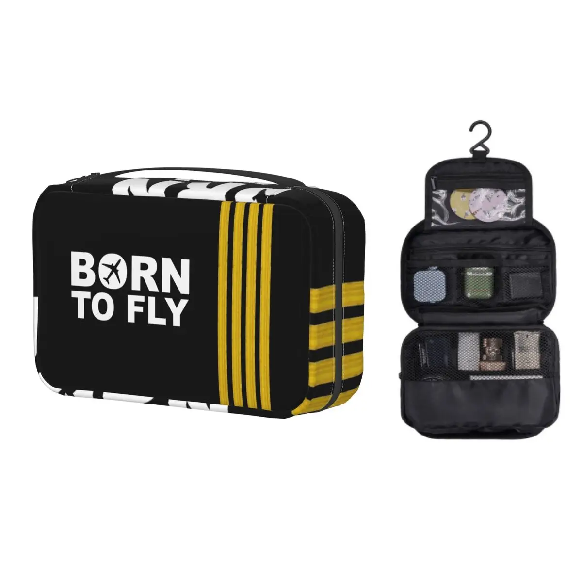 

Born To Fly Captain Stripes Flight Pilot Toiletry Bag Aviation Aviator Airplane Makeup Cosmetic Organizer Storage Dopp Kit Case