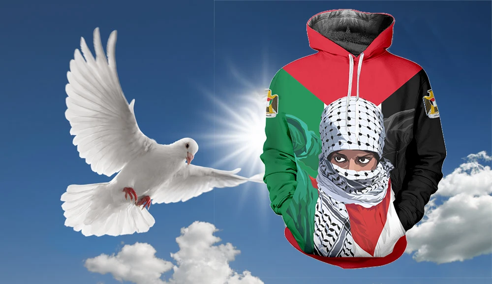 IFPD EU Size Men's Free Palestine Hoodie Sweatshirts 3D Palestine Scarf Girl Print Spring Fall Long Sleeve Pullover Oversize 6XL