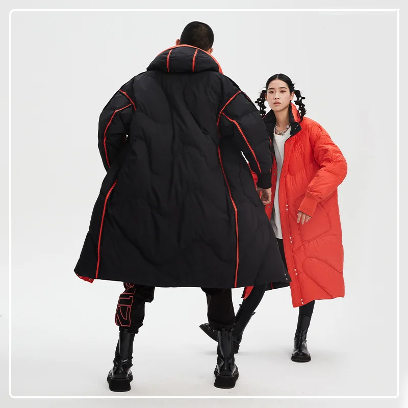 Long Down Jacket White Duck Down Couple Double-sided Wear Thickened Cotton Clothing Female Winter Knee-length Colorful Jacket