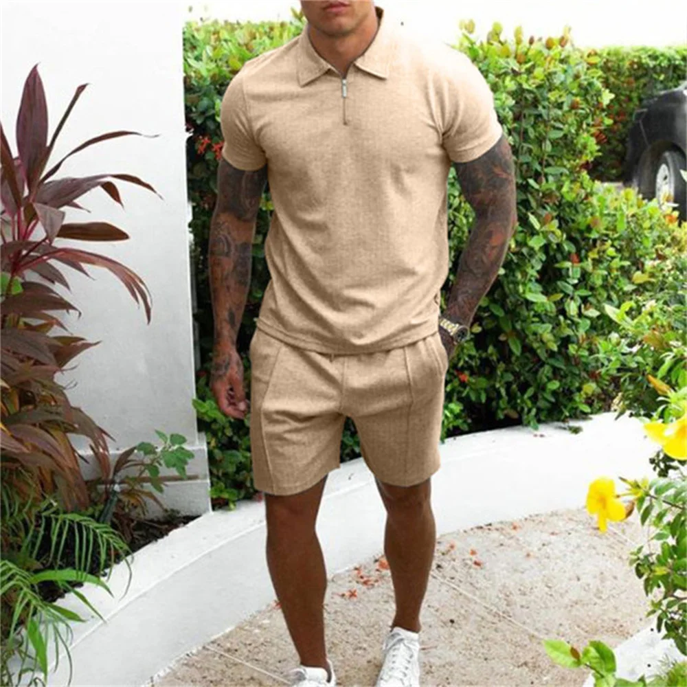 

Oversized Men's Sweatsuit Polo Shirt Set Casual Streetwear Zipper Shirt and Shorts Set Running Clothing 2 Piece Jogging Suit