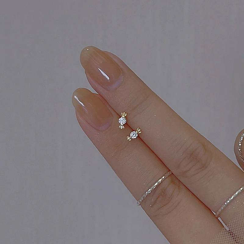 

2022 New Trend Fashion Silver Color Micro Inlaid Zircon Candy Stud Earrings For Women Simple Charm Girls Birthday Gift Jewelry