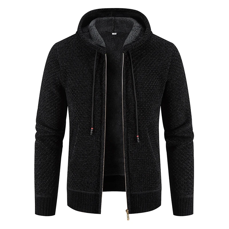 

Winter High Quality Men Cardigan Sweater Thick Warm Hooded Casual Sweatercoat Mens Solid Zipper Knitted Cardigan Sweaters Men