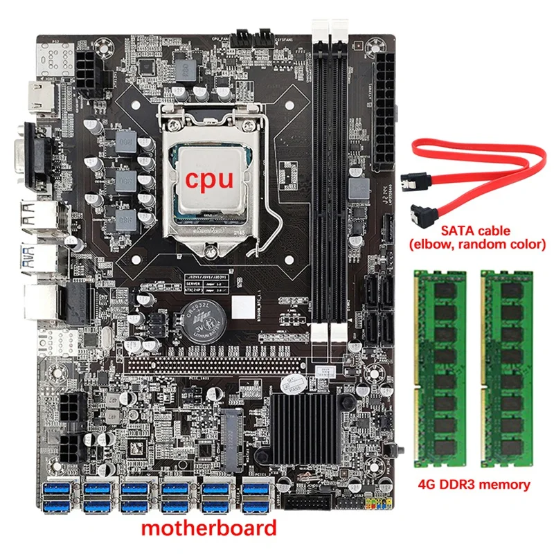 

Материнская плата 12 GPU B75 для майнинга + CPU + 2X 4G DDR3 RAM + SATA кабель 12 USB3.0 к PCIE 1X слот LGA1155 DDR3 SATA3.0 для BTC/ETH