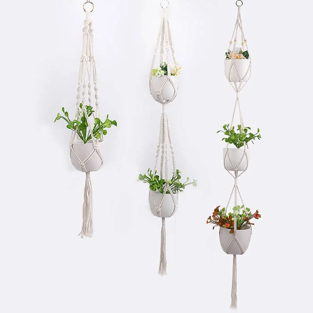 

Gardening Green Plant Hanging Basket Cotton Rope Hanger Flower Pot Handmade Macrame Pot Pocket Wall Boho Courtyard Home Decor