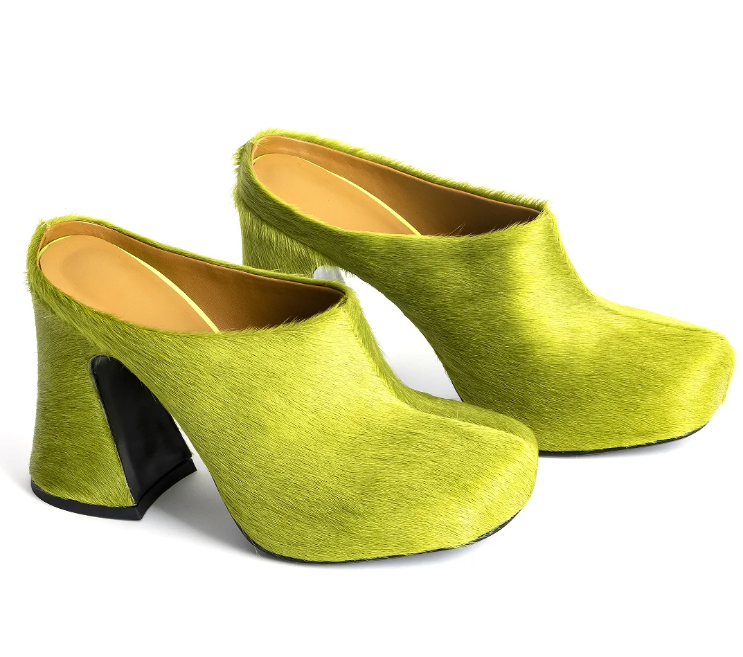 2023 Summer Brand High Heels Horsehair Luxury Designer Leather Slippers Casual Italian Ladies Mules