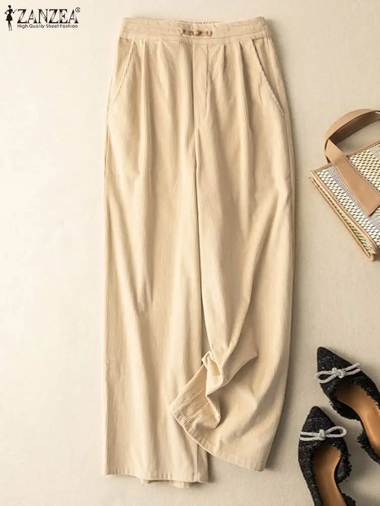 

Брюки ZANZEA женские вельветовые, элегантные праздничные повседневные брюки с широкими штанинами, модные праздничные штаны для свиданий, боль...