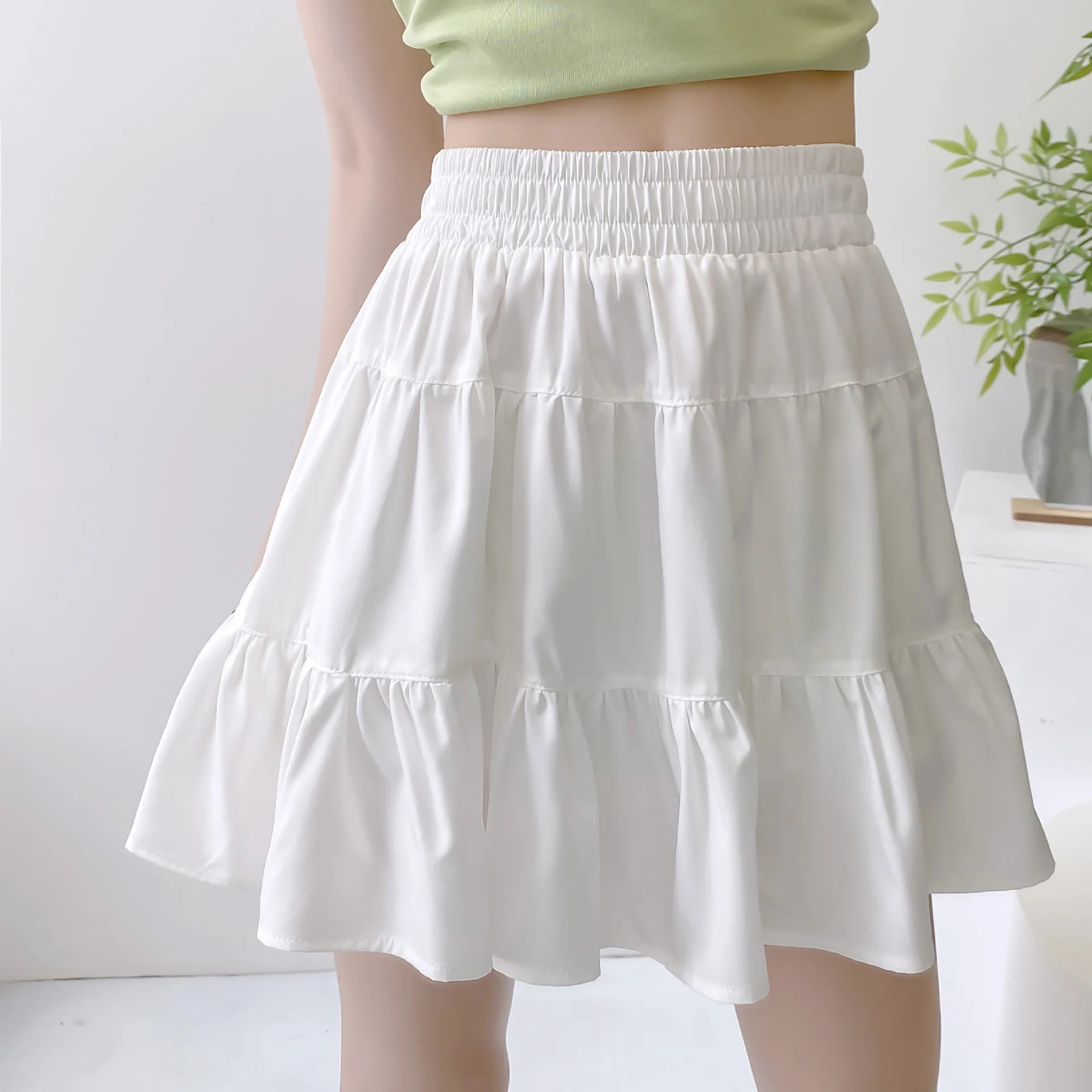 

Летняя женская одежда, белые юбки с высокой талией, тонкие плиссированные мини-юбки трапециевидной формы, пикантная корейская мода, повседневная женская короткая юбка