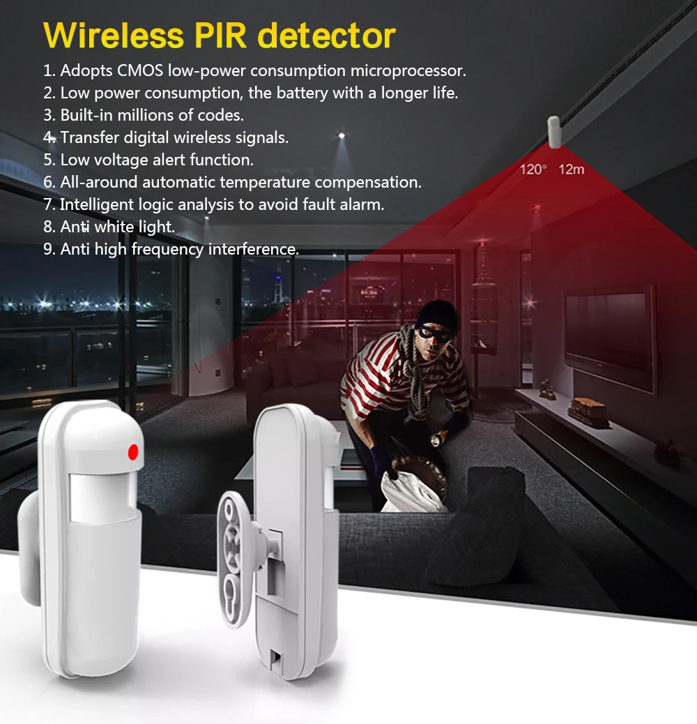 433Mhz AAA Battery Wireless PIR CurtainMotion Detector For Home Security Alarm System Motion Sensor enlarge