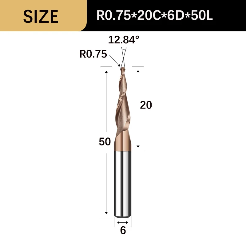 Vsharp 2 канавки коническая шаровая фреза из твердого сплава 3,175-6 мм