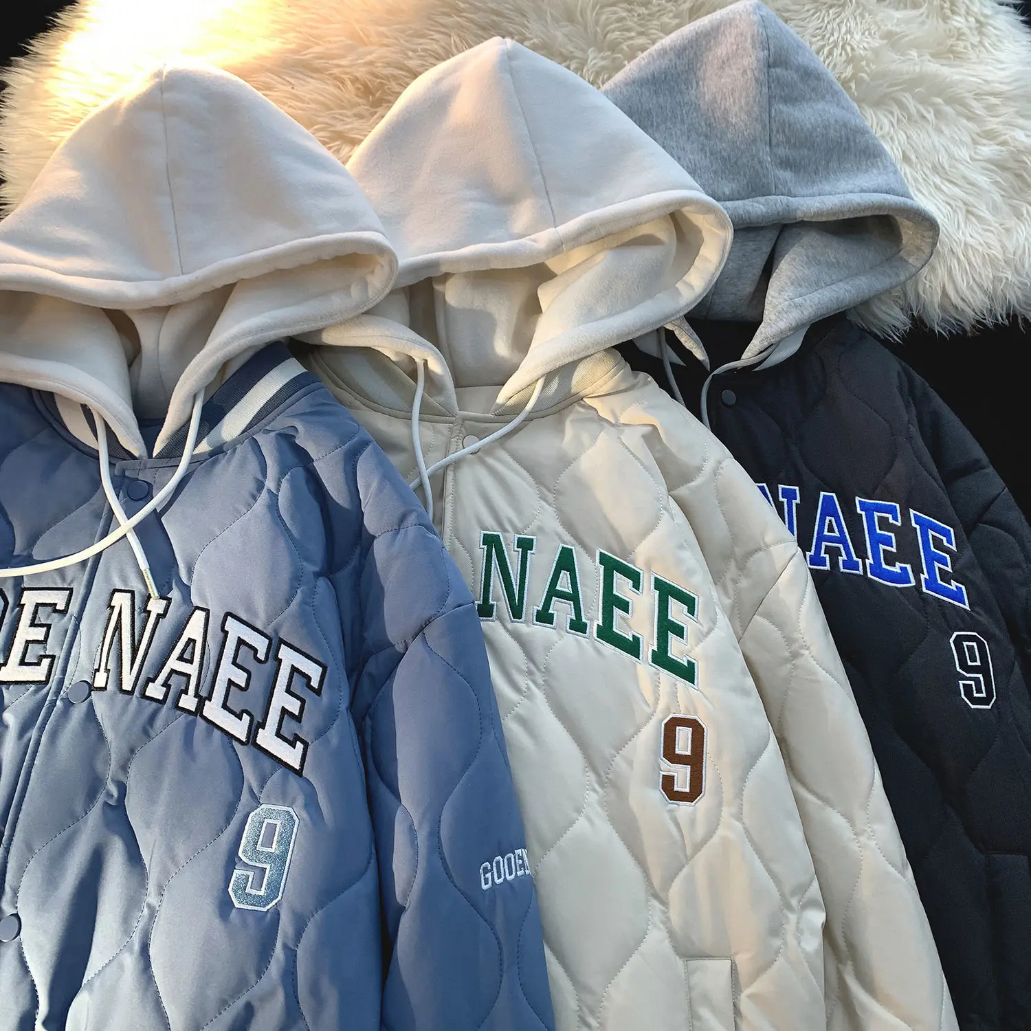 Fake Two Cotton-padded Men's Baseball Uniforms Hooded Winter N Fashion Brand Warm Thickened Couple Loose Cotton Jacket