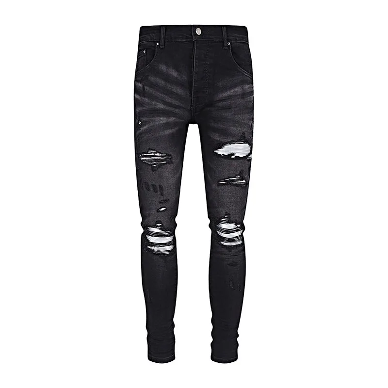 2023 High Quality Men's Jeans Fashion Skinny Ripped Hole Stretch Slim Fit Denim Trousers High Street Casual Washable Cotton Pant