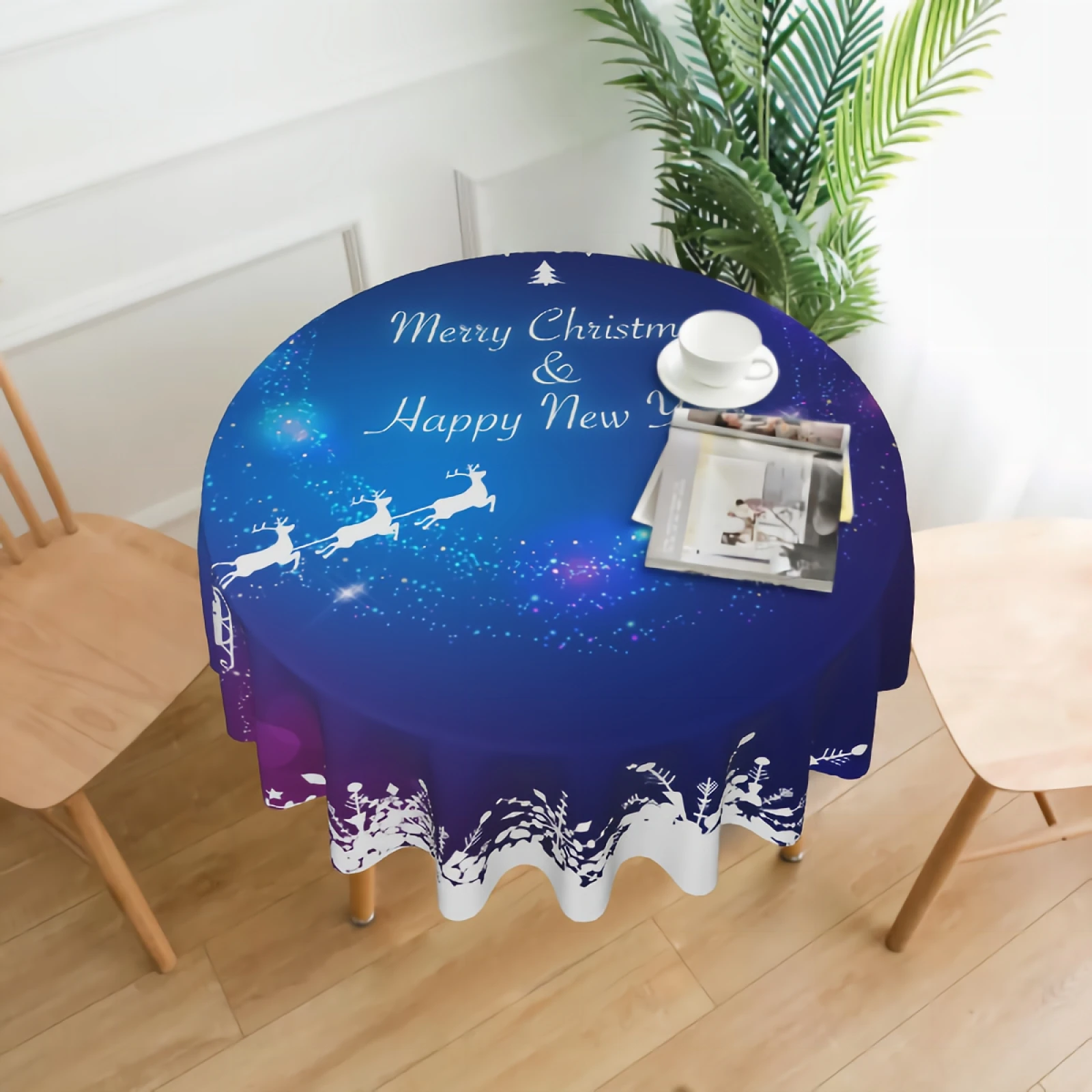 

Christmas Tablecloth Round 60 Inch Xmas Blue Purple Table Cloth with Dust-Proof Wrinkle Resistant Waterproof Decor Table Cover