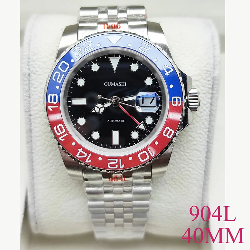 

GMT Watch Men's Mechanical Watch Sapphire Glass Stainless Steel 316L Ceramic Ring Mouth Waterproof Calendar Display