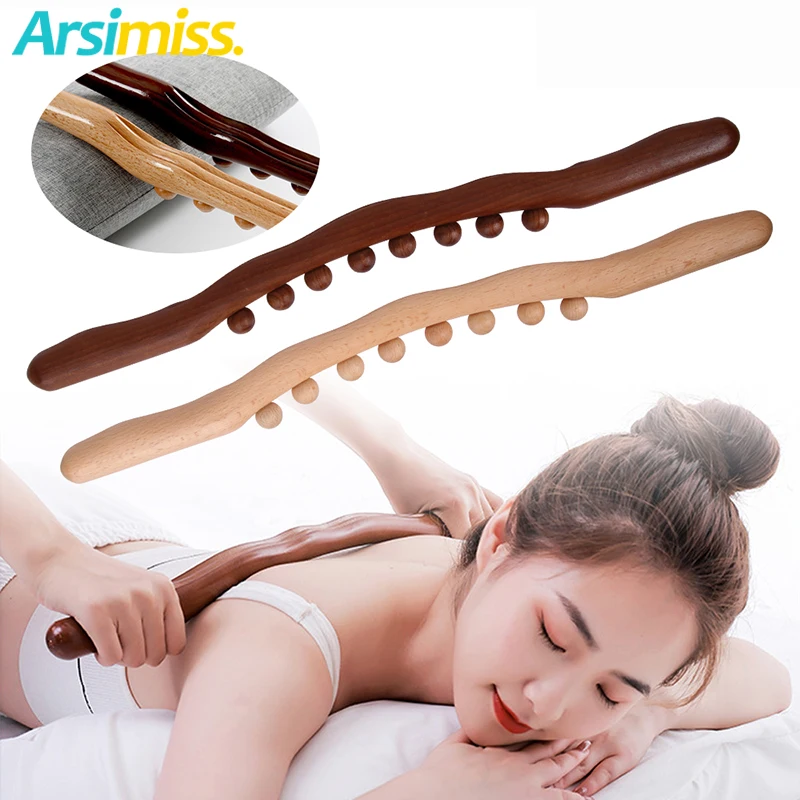 

Natural Carbonized Wood Scraping Massage Stick Body Back Massager 8 Beads Wooden Gua Sha Stick Point Treatment Guasha Relax