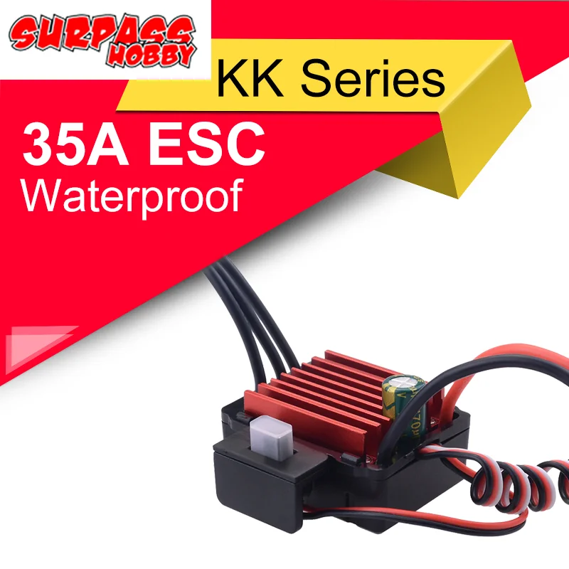 

SURPASS HOBBY KK 35A 2s Waterproof Brushless ESC Electric Speed Controller for 1/16 1/14 RC Car 2838 2845 Brushless Motor