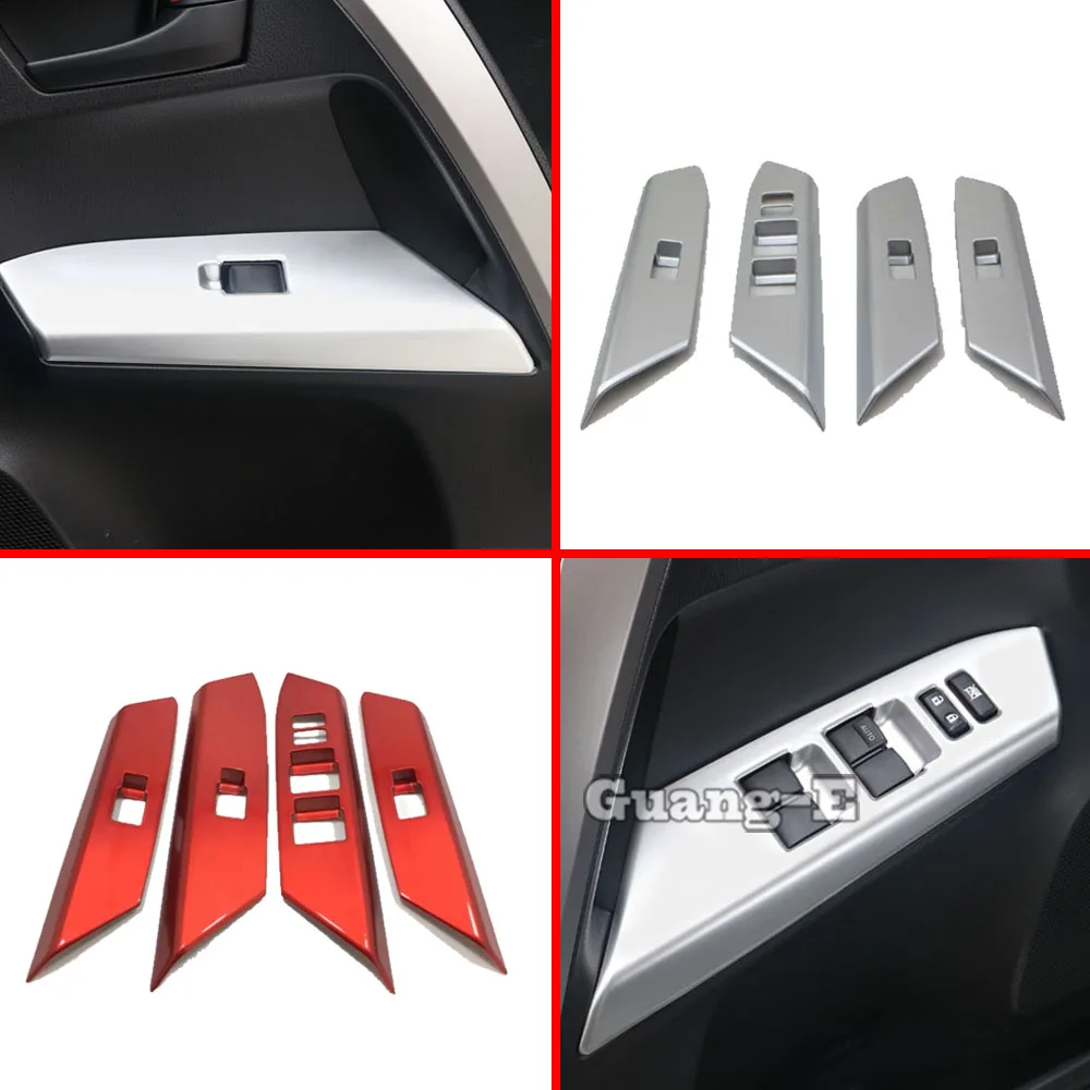 

Панель для внутренней двери и окна автомобиля, панель для подлокотника, кнопка переключения, хромированная рамка ABS, 4 шт. для Toyota RAV4 2014 2015 2016 ...