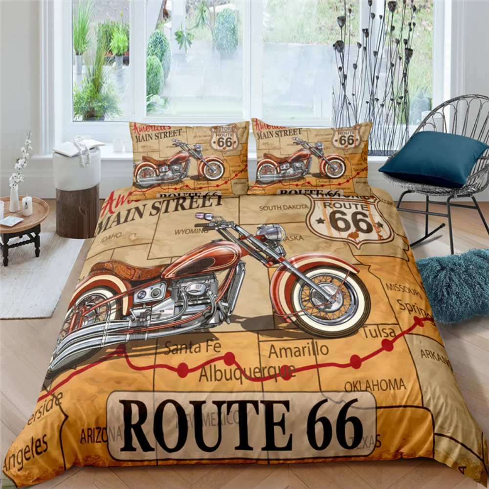 

Polyester Quilt Cover 2 3pcs King Queen American Route 66 Duvet Cover Bedding Set 1 2 Pillowcase Comforter Cover