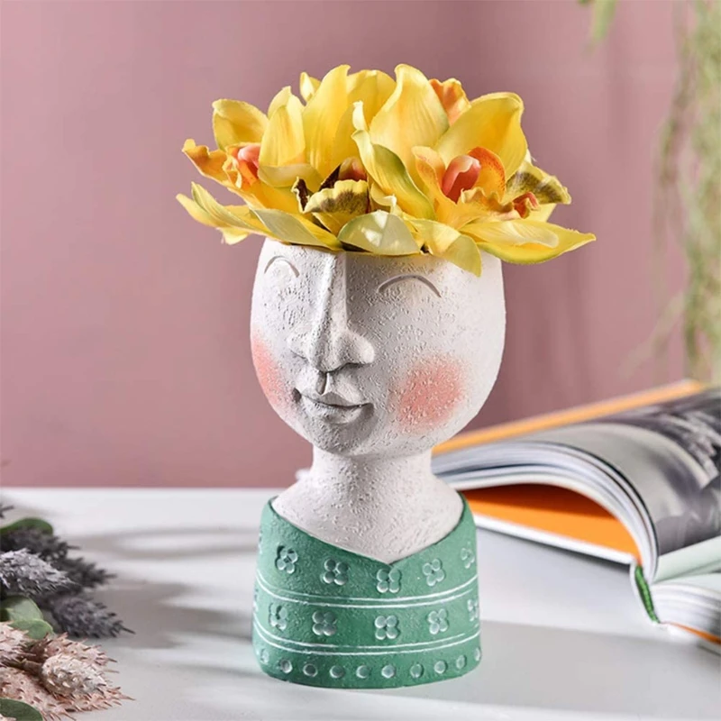 2022 New Art Portrait Flower Pot Vase Sculpture Resin Face Family Flower Pot Handmade Gardening Storage Flower Arrangement Home images - 6