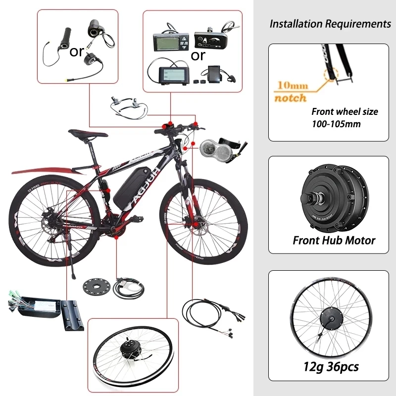 Комплект для электровелосипеда 48 В 250 Вт без аккумулятора передний мотор-ступица
