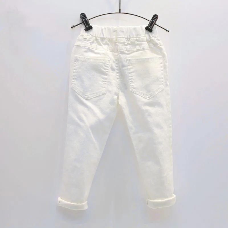 RiniLucia pants For Girls Children Hot Warm Leggings Kids Slim Trousers Thick Velvet Jeans Baby Girl Stretch White Jeans