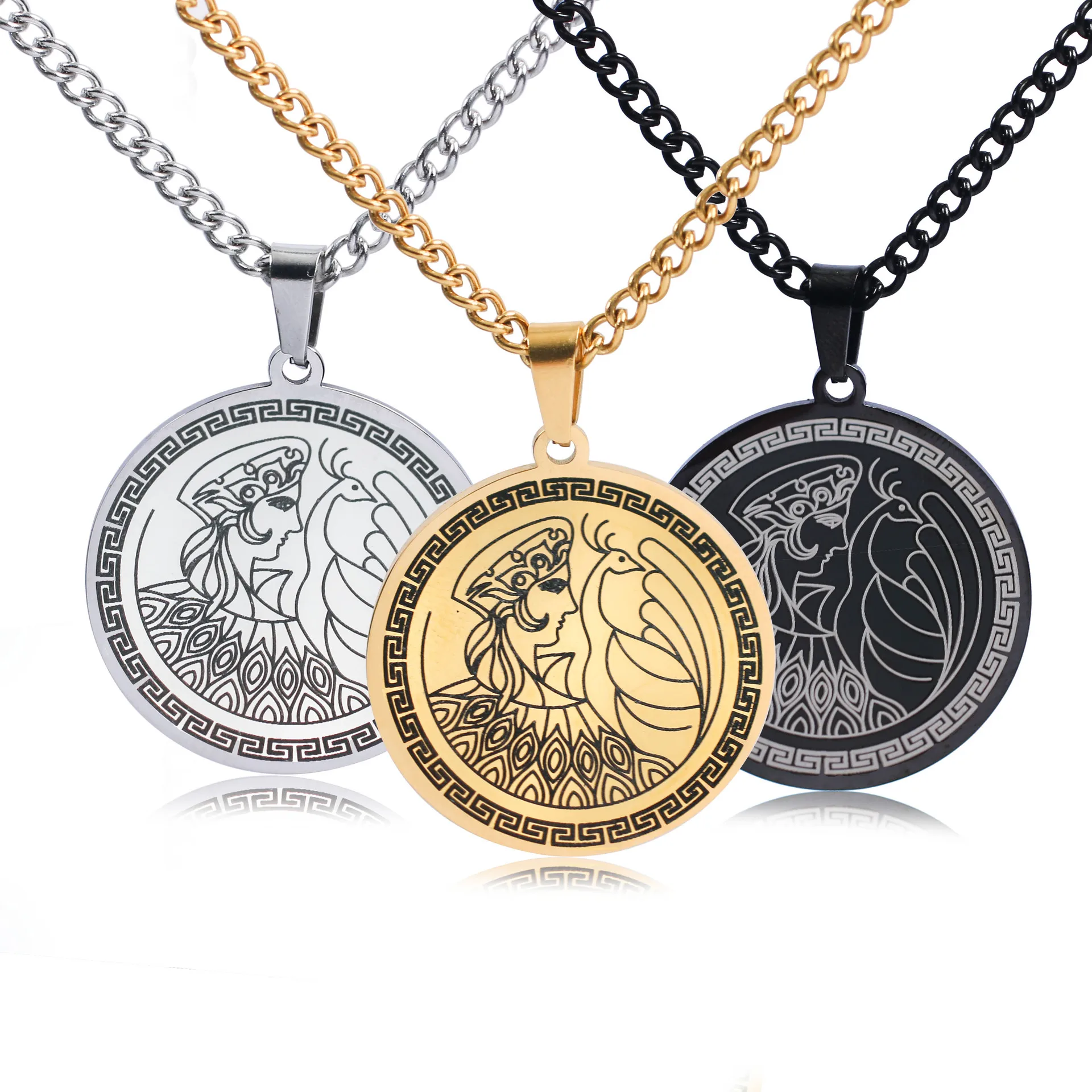 

New fashion stainless steel Gods after pendant necklace personality temperament everything match round collarbone chain men's je