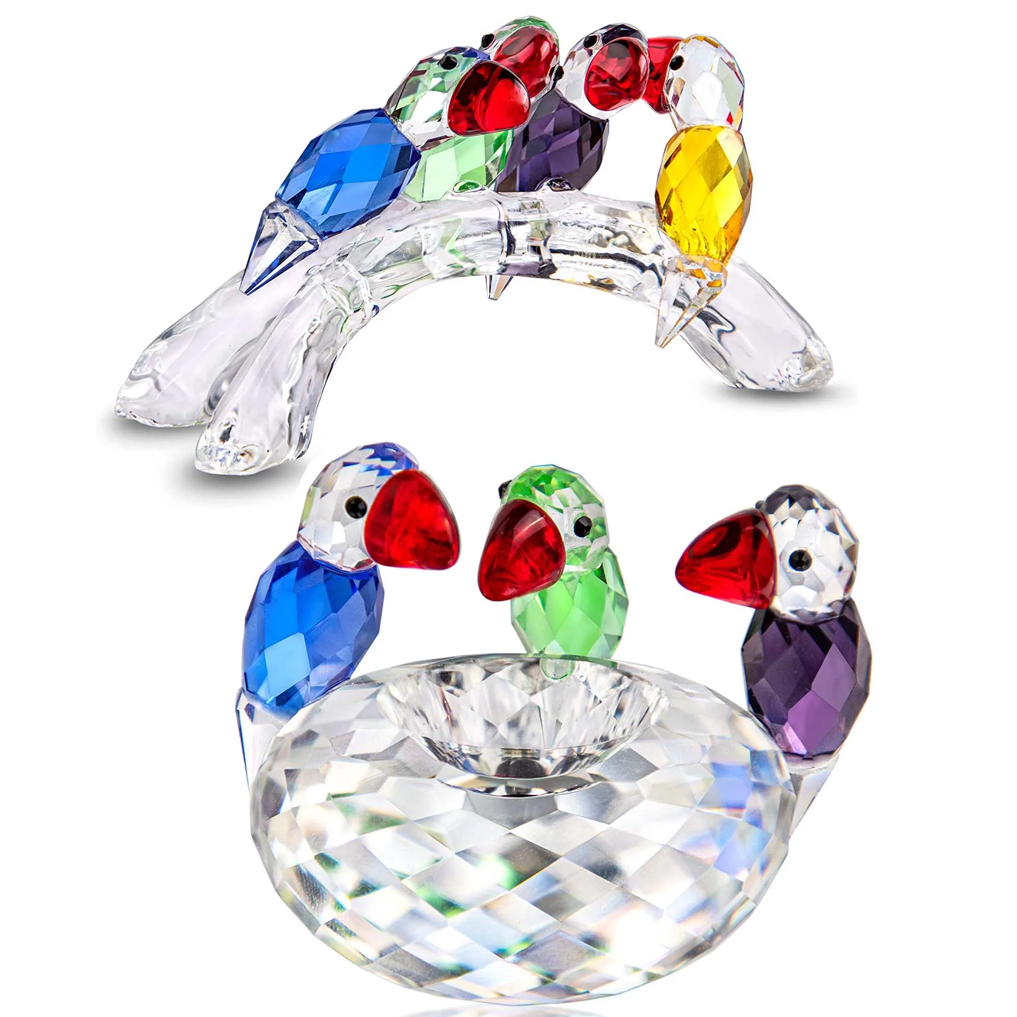 H&D Crystal Bird Figurine Collectible Art Glass Animal Figurines for Home Decor Gifts
