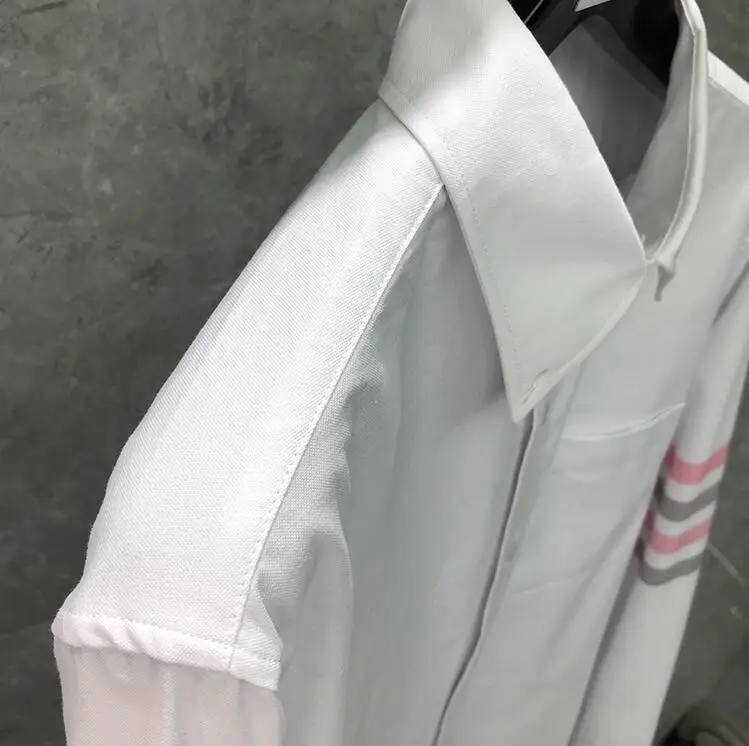 TB Shirts Men New Shirts Multicolor Sleeve Men Slim White Casual Shirt Turn Down Collar Oxford Textile Men's Clothing