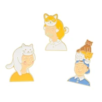 new oil painting character avatar alloy brooch creative cartoon cat modelling paint denim clothing accessories lapel pin