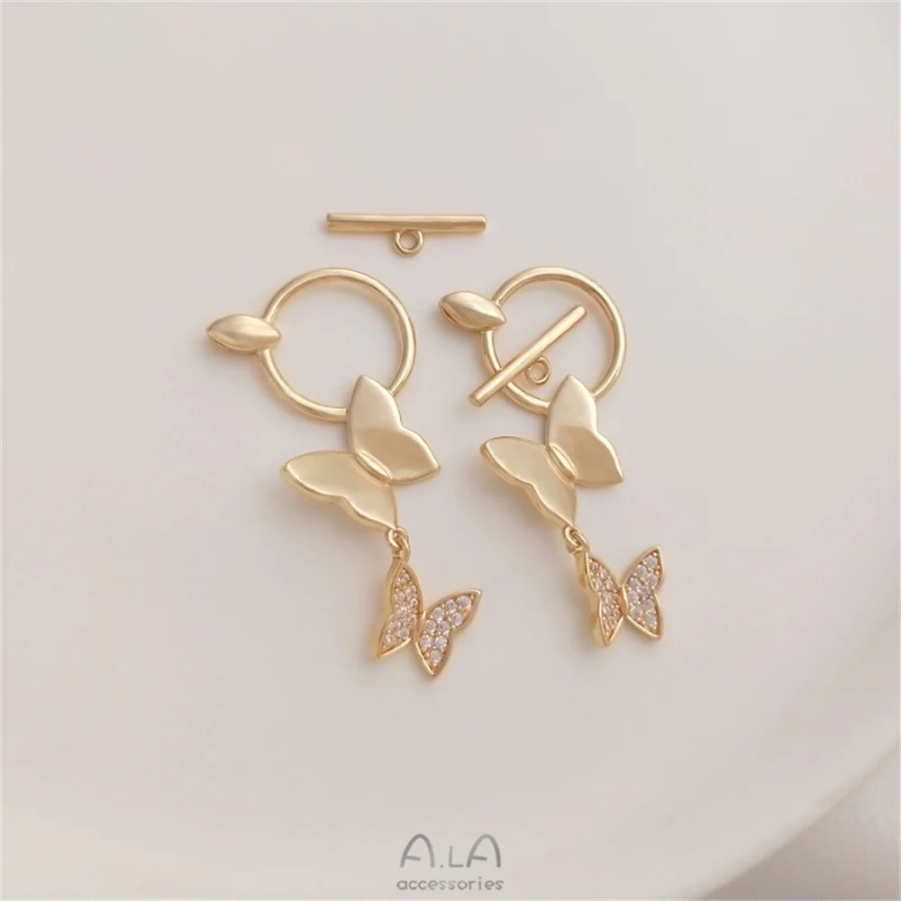

14K gold butterfly models OT buckle with zirconium butterfly pendant buckle diy necklace bracelet jewelry closing hanging buckle