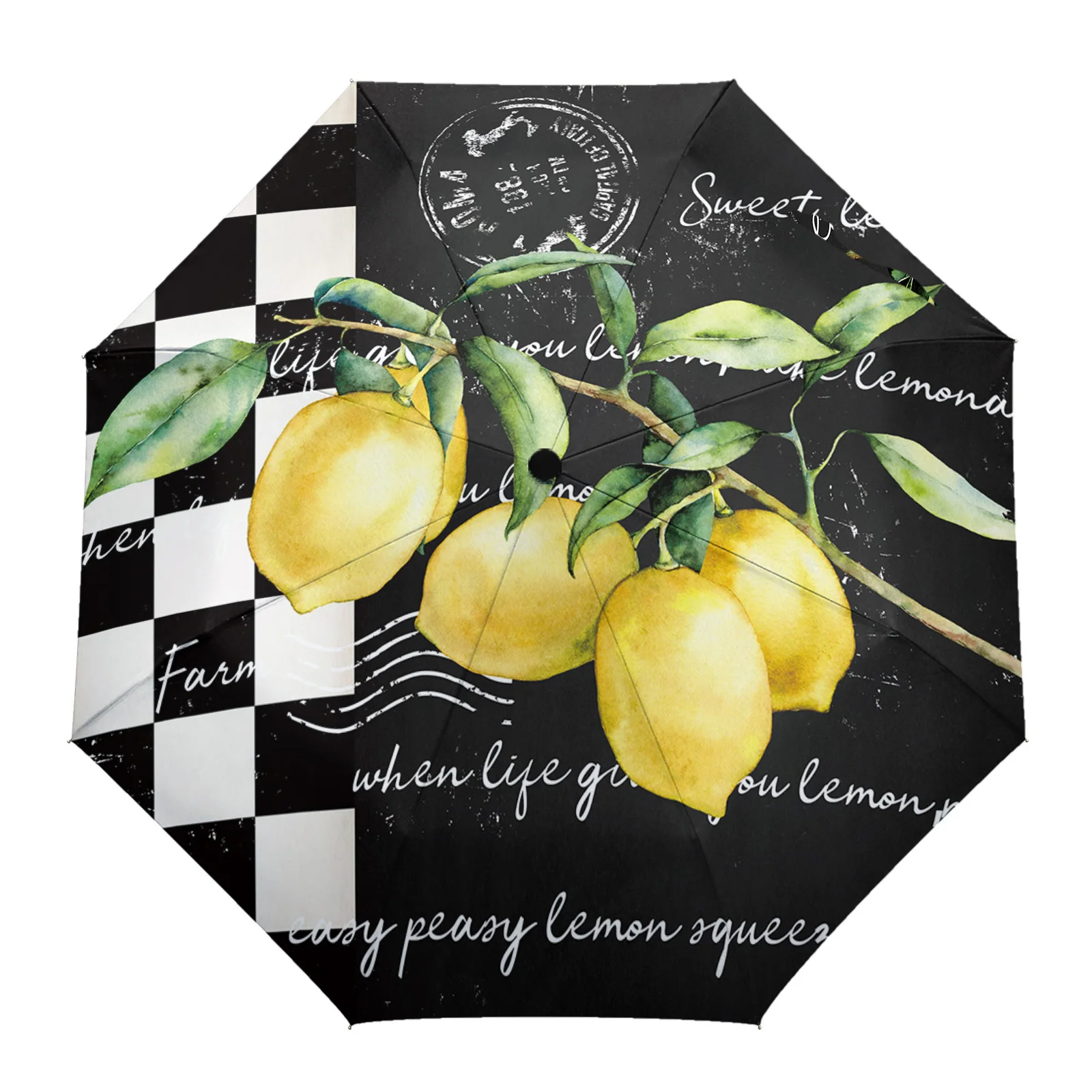 

Farm Fruit Lemon Plaid Print Women Men Rain Umbrella Three Folding Girl Durable Portable Automatic Umbrellas Gift Parasol