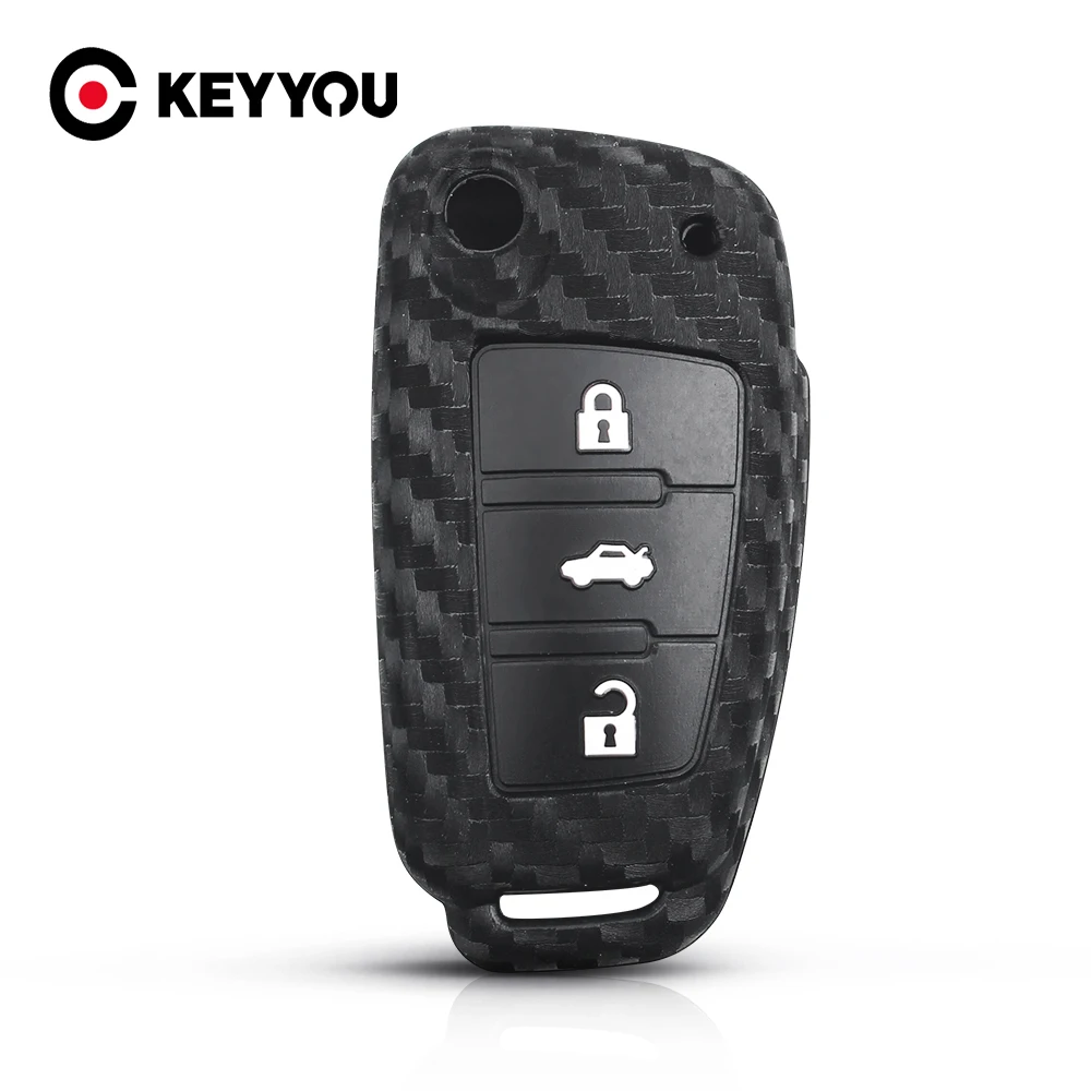 

Защитный чехол KEYYOU для ключей, силиконовый чехол из углеродного волокна с 3 кнопками для Audi Sline A3 A5 Q3 Q5 A6 C5 C6 A4 B6 B7 B8 TT 80 S6, 10 шт.