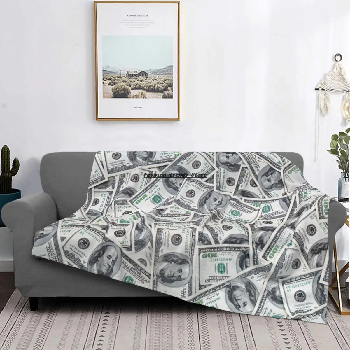 

100 Dollar Bills USA Velvet Throw Blanket Money Pattern Blanket for Bedding Couch Super Soft Bed Rug