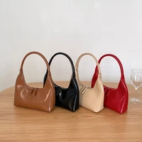 new simple solid color ladies shoulder bag premium texture female small tote underarm bags patent leather women clutch handbags