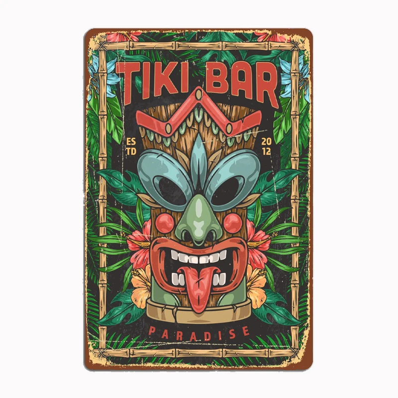 

Funky Tiki Bar Art Poster Metal Plaque Vintage Bar Metal Tin Sign Wall Decoration for Men's Cave Wall Decoration Plaques
