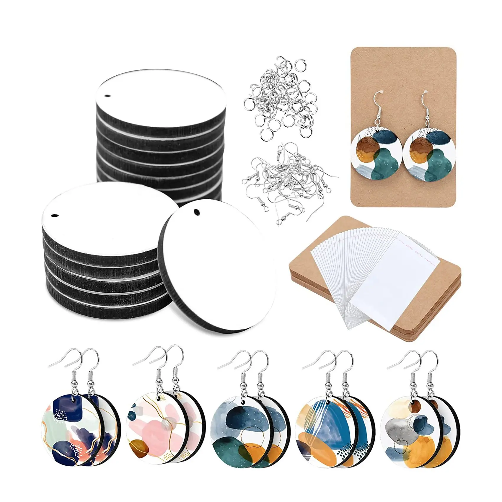 

Round Sublimation Earrings with Earring Hooks and Jump Rings Unfinished Heat Transfer Earrings for DIY Project