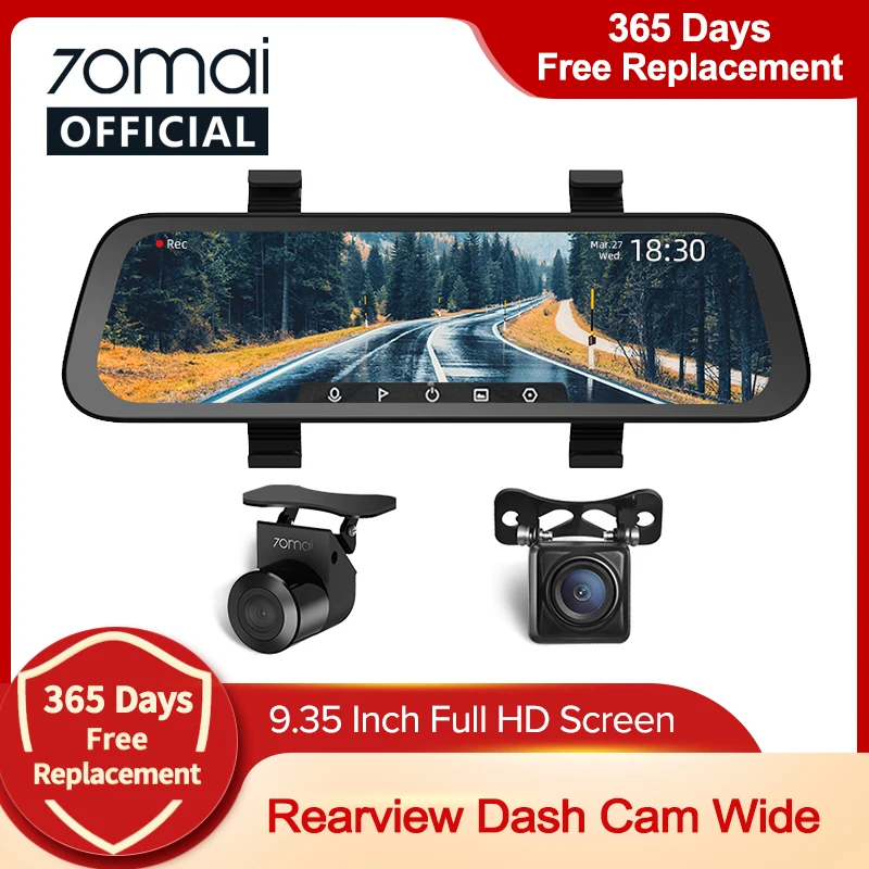  9.35 Inch Full Screen 70mai Rearview Dash Cam Wide 1080P Auto Cam 130FOV 70mai D07 Mirror Car Recorder Stream Media Car DVR 