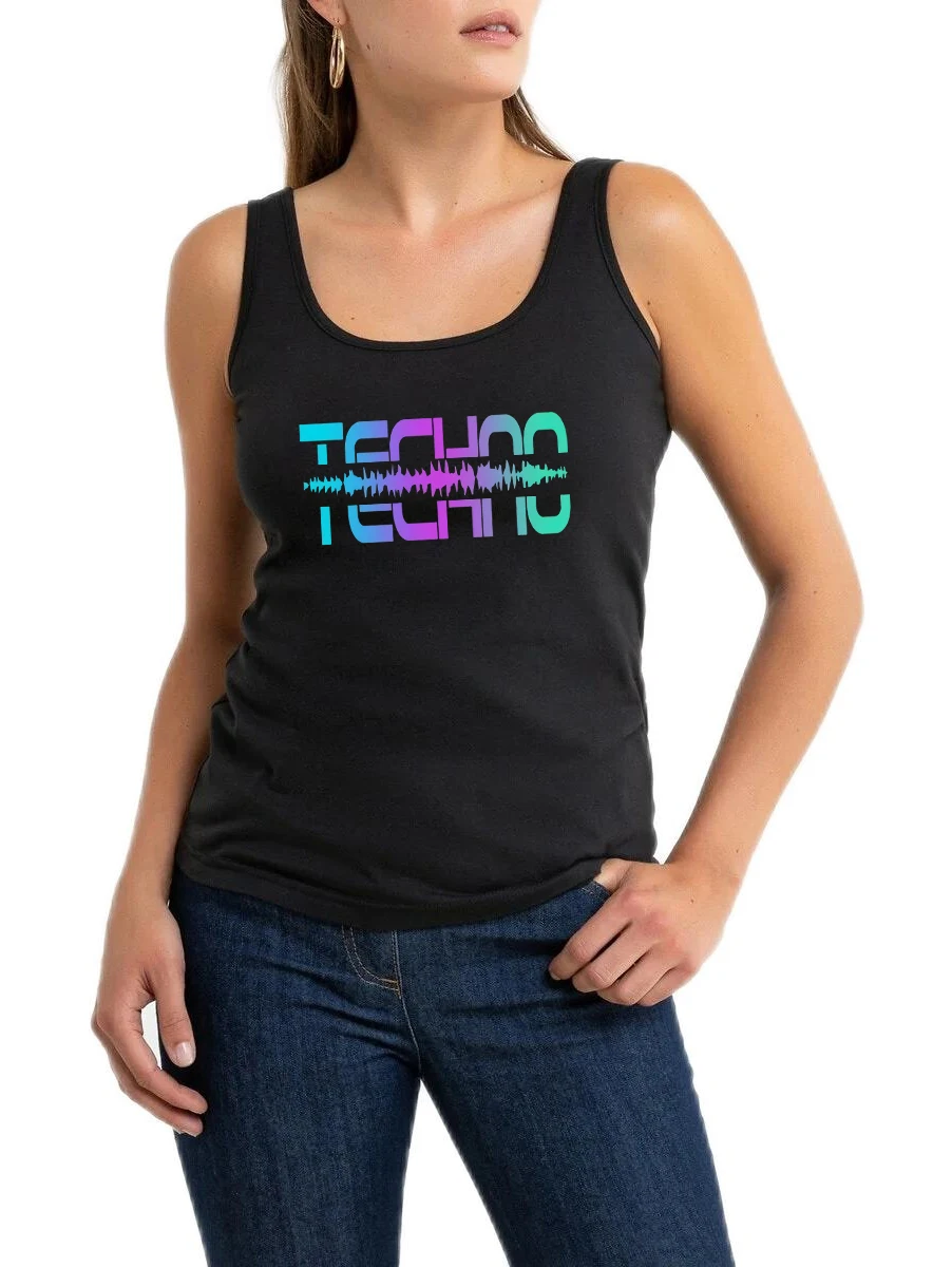 

Techno Rave Design Cotton Sexy Fit Tank Tops Girl's Trendy Novelty Sleeveless Tee Shirt Street High Quality Top