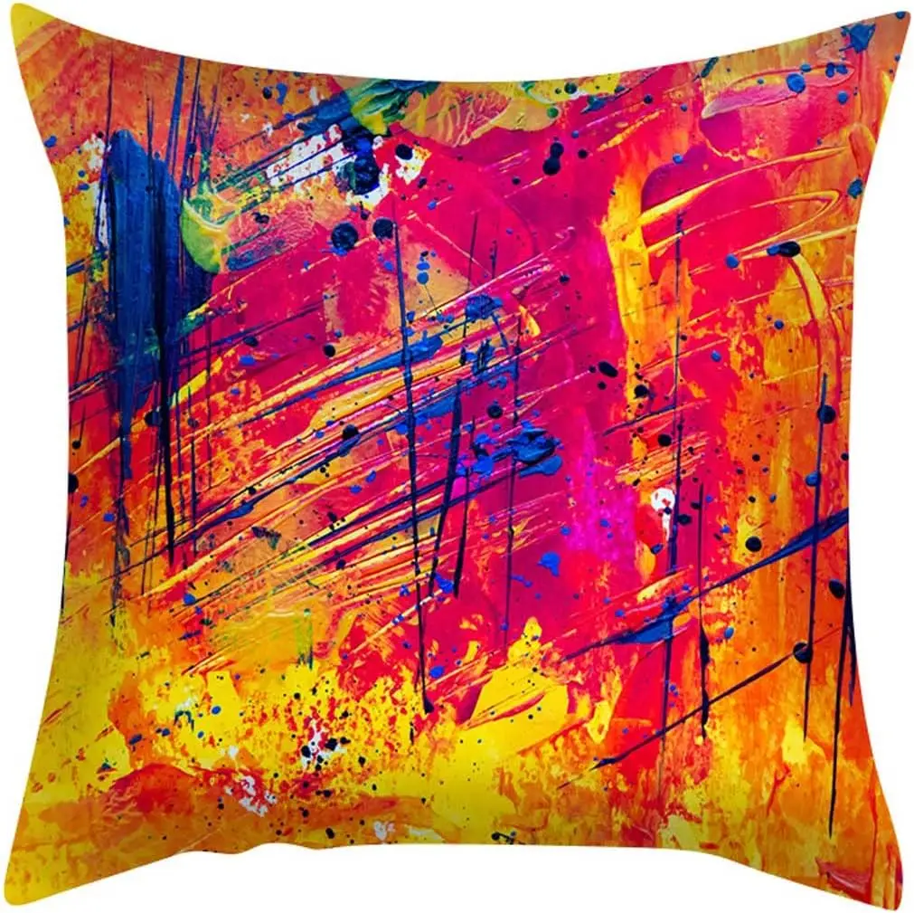 Yellow Abstract Decorative Pillowcase Pink and Blue Sofa Pil