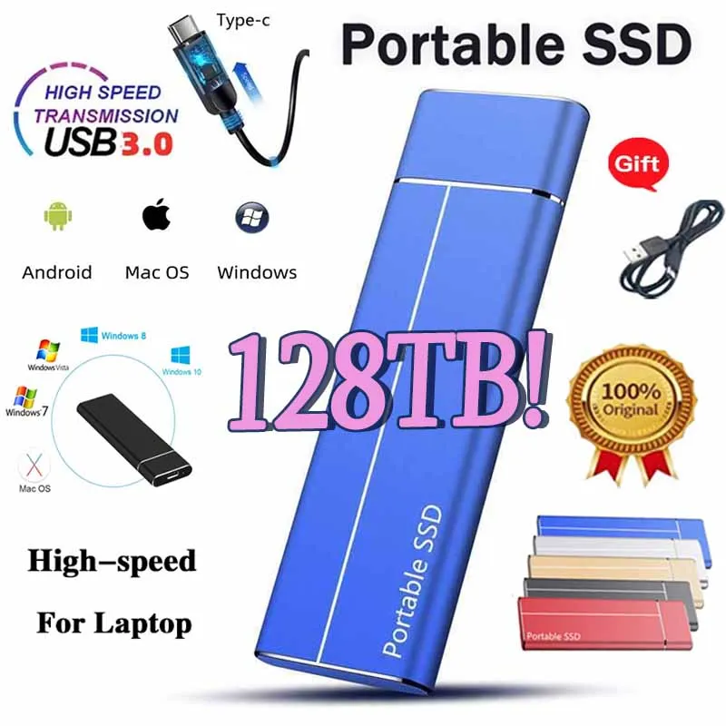 

100% Original SSD 64TB 128TB Portable High-speed External Solid State Hard Drive USB3.0 Interface Mobile Hard Drive for Laptop
