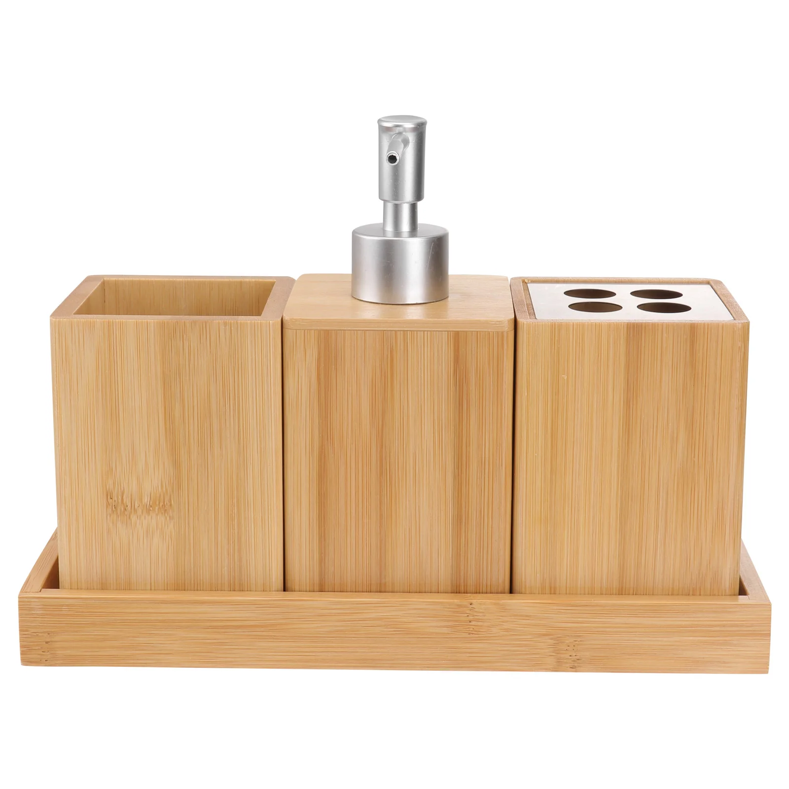

4pcs Bamboo Wood Bathroom Set Luxury Bathroom Essentials Holder Bottle Family Bath Accessories Set Complete