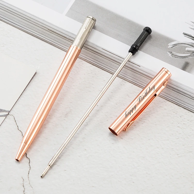 New Metal Ballpoint Pen Rose Gold Pen Custom Logo Advertising Ballpoint Pen  Lettering Engraved Name School&office Supplies images - 6